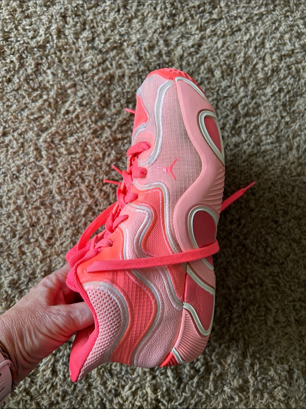 Jordan Tatum 3 , size 7Y Kids Neon Pink and Light Pink Sneakers
